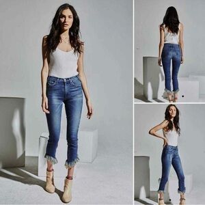 McGuire Valletta women Cropped Straight Jeans Fringed Hems Stretch blue 29